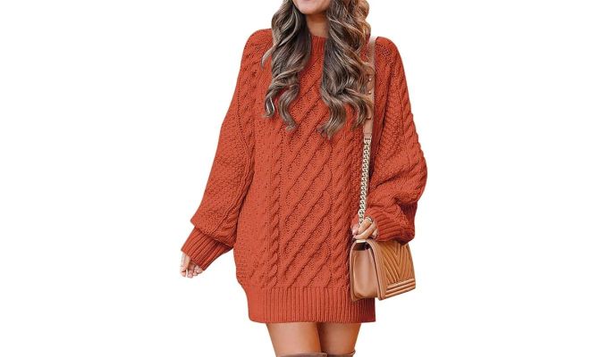 ANRABESS Oversized Cable Knit Sweater Dress