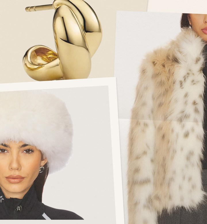 Apres Ski Glam: Fur coat, fur hat, gold earrings