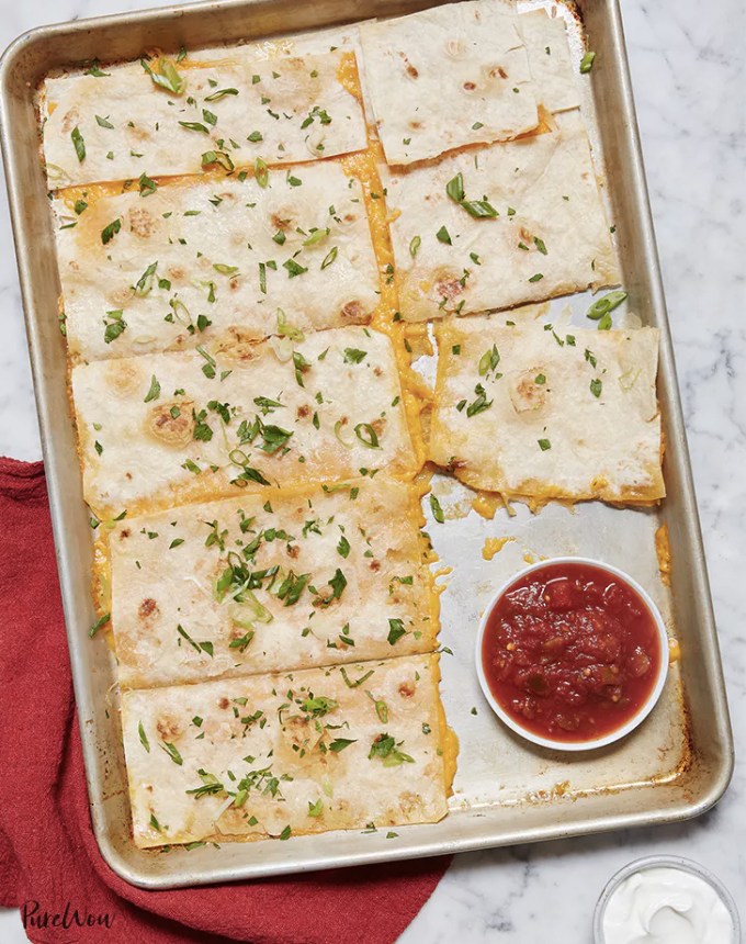 toddler dinner ideas: baking sheet cheese quesadilla