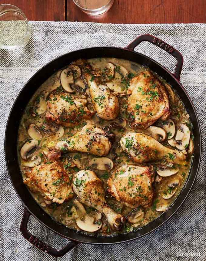 birthday dinner ideas: cheaters white wine coq au vin