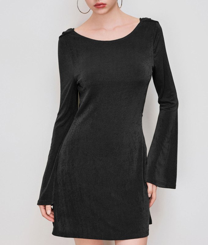 Margot Robbie's Wuthering Heights Style Shift: black bell sleeve mini dress