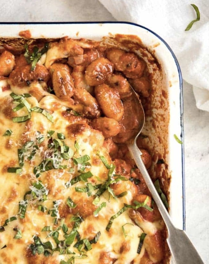 easy gnocchi recipes: baked gnocchi casserole in a creamy tomato sauce