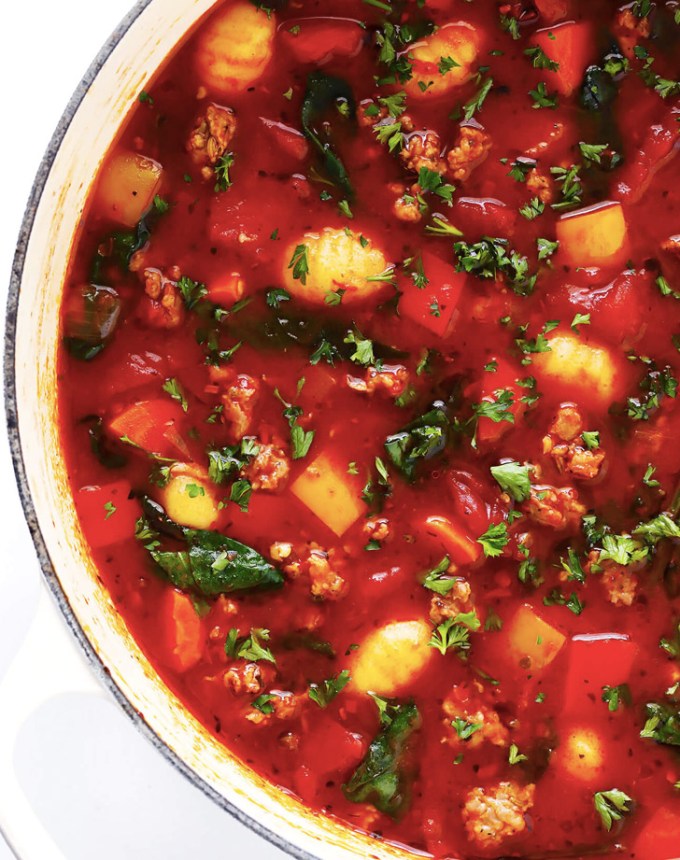 easy gnocchi recipes: Italian sausage, gnocchi and tomato soup