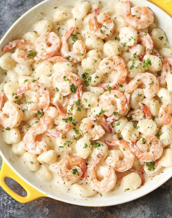 easy gnocchi recipes: shrimp and gnocchi with garlic parmesan cream sauce