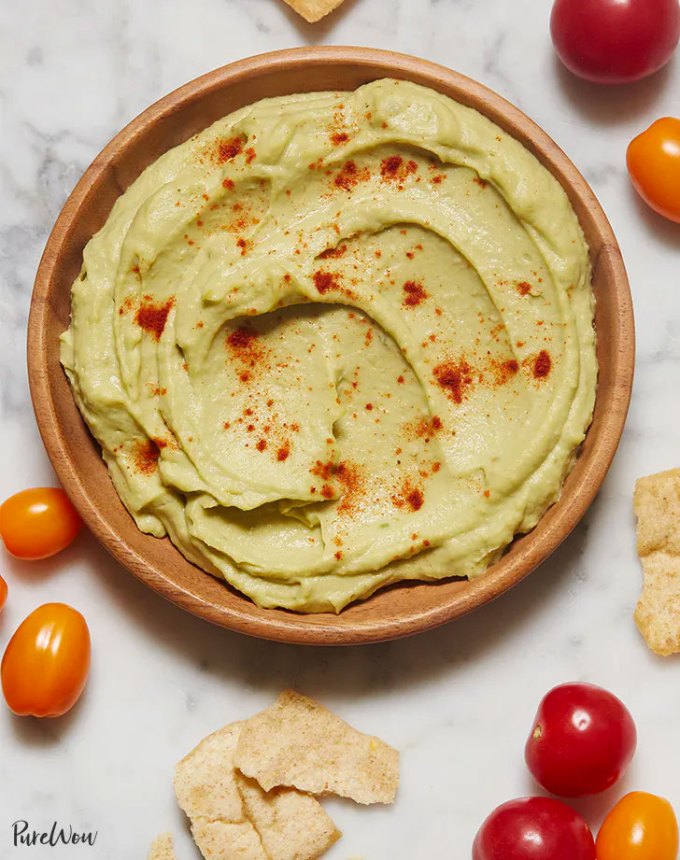 easy snacks to make at home: spicy avocado hummus