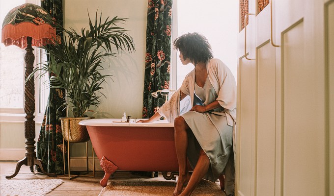 french woman vanity greenery