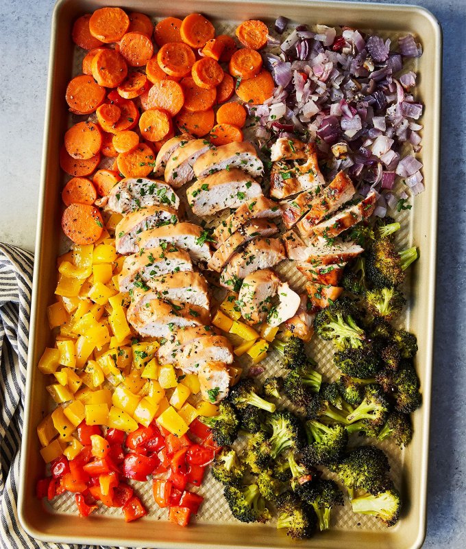 fun dinner ideas 6. Keto Sheet Pan Chicken with Rainbow Vegetables