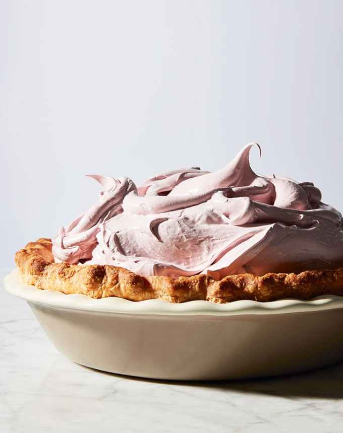 high-protein desserts: peanut butter cream pie with raspberry meringue