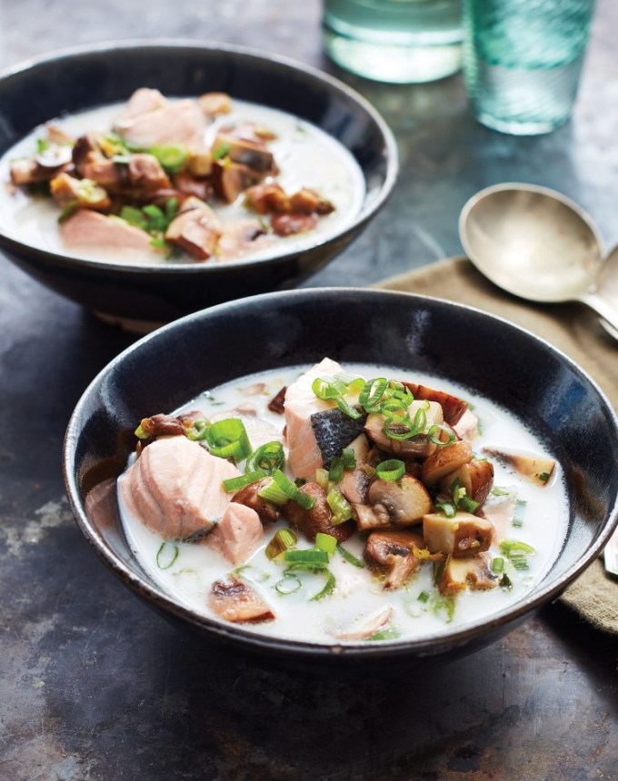 high protein soups: instant pot miso salmon chowder