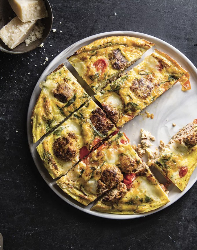 toddler dinner ideas: mozzarella meatball frittata