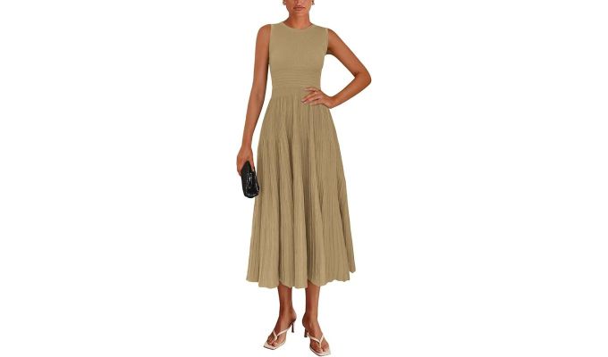 PRETTYGARDEN Pleated Midi Dress