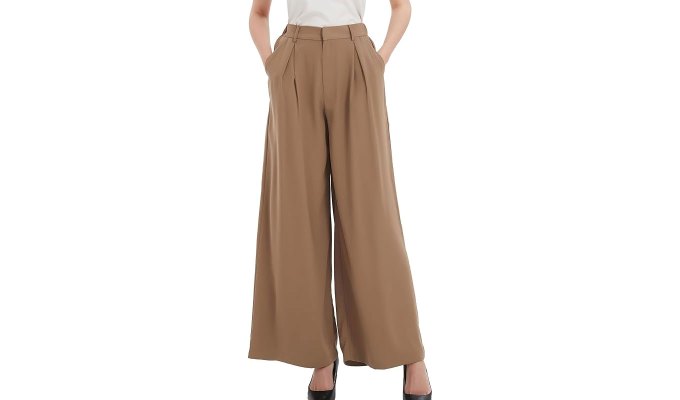 tan pleated trousers