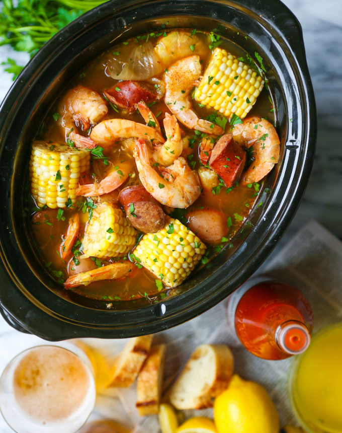 easy dinner party recipe: slow cooker shrimp boil