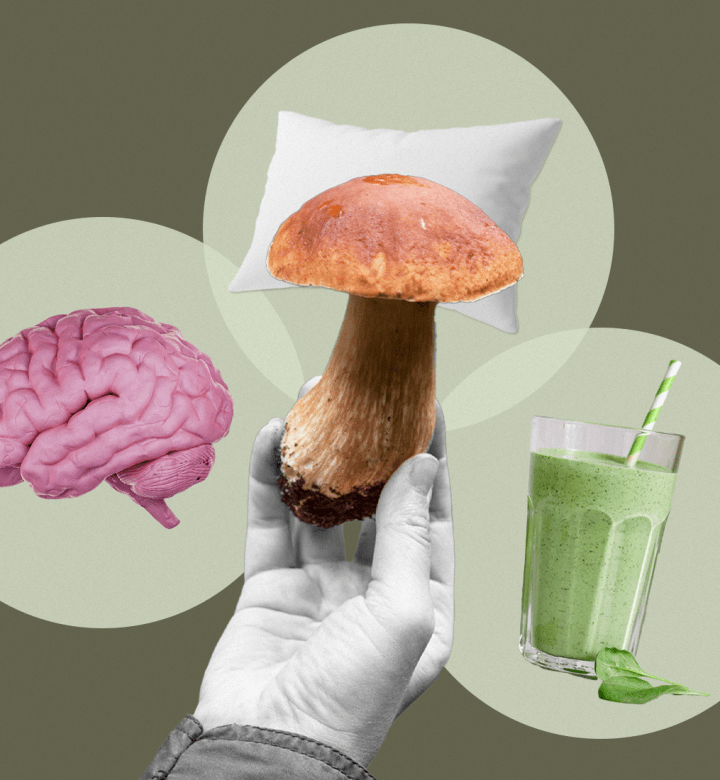 Mushroom wellness: Collage of wellness products